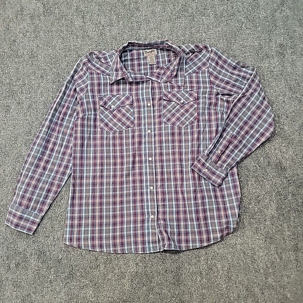 Wrangler Western Wear Women's XL Flannel Shirt Pearl Snap Button Long Sleeve